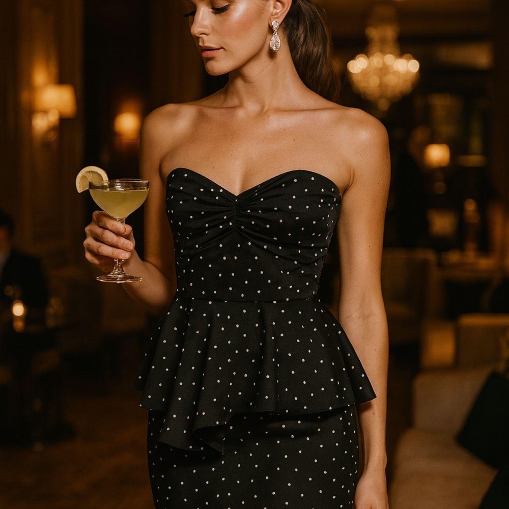 Bardot Strapless Dress with polka Dots